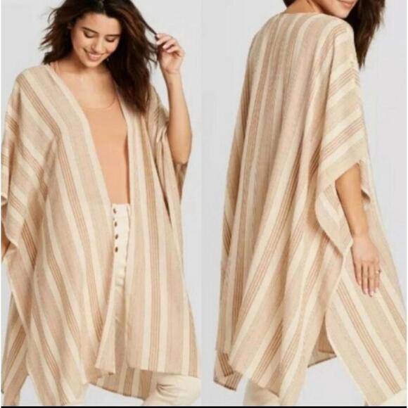 Universal Thread Sweaters - Universal Thread Ruana kimono Cape Poncho yellow Striped OSFM NWT #C